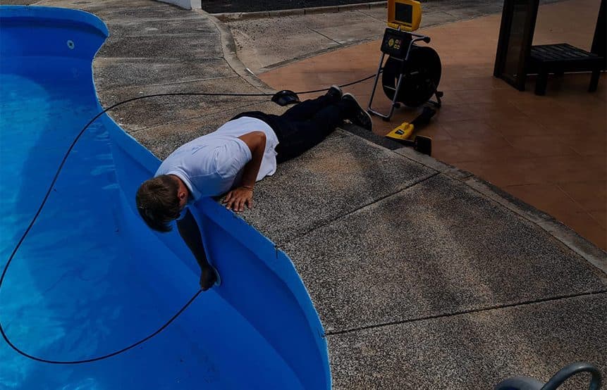 Professional leak detection technician using acoustic equipment Lanzarote