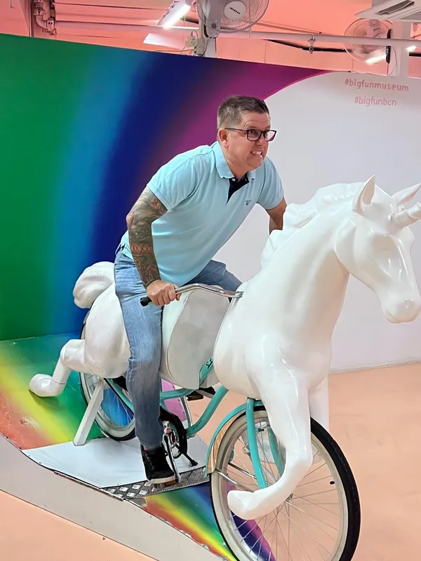 Dave Poxon the expert unicorn rider at Lanzarote charity event