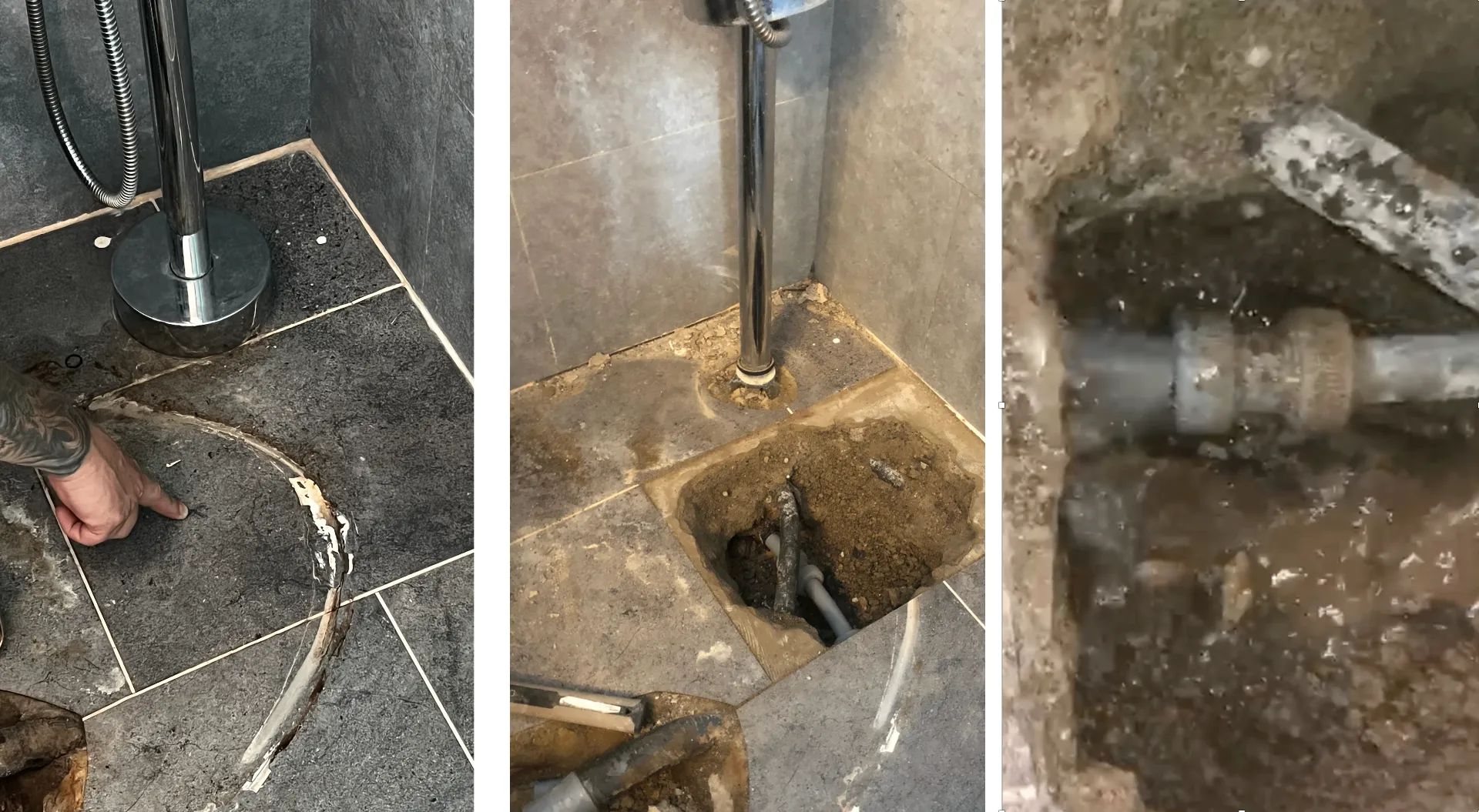 Before and after leak repair 2 - Small repair area - just 2 tiles lifted