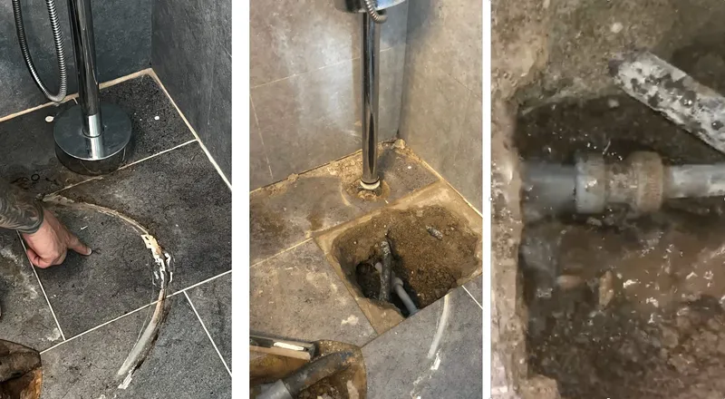 Before and after leak repair 2 - Small repair area - just 2 tiles lifted