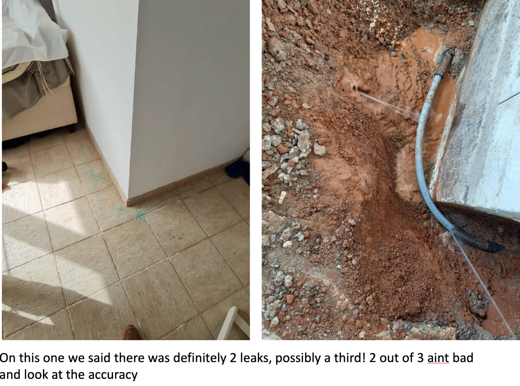Before and after leak repair 3 - Precise location saves time and money