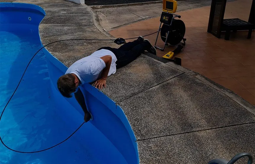 Professional leak detection technician using acoustic equipment Lanzarote